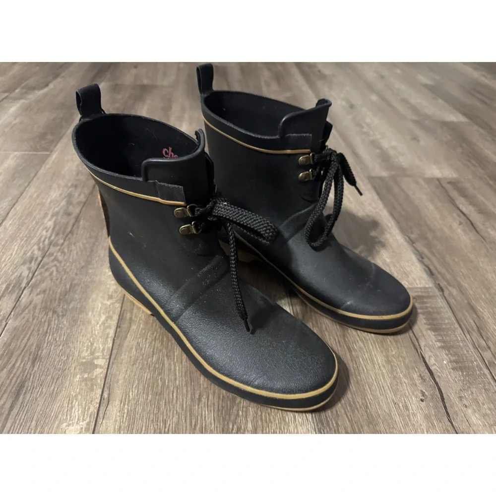 Chooka Waterproof Rain Boots Women's Size 8‎ Lace Up Ankle Memory Foam Black